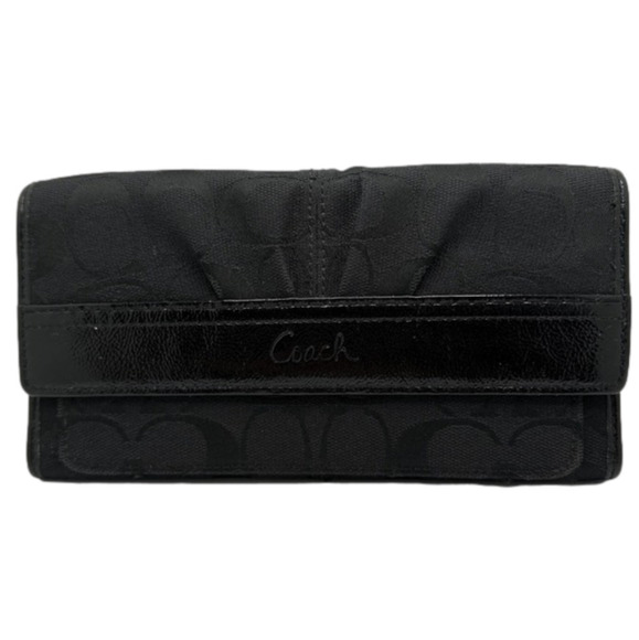 COACH Signature Canvas Jacquard Patent Wallet - Picture 1 of 11